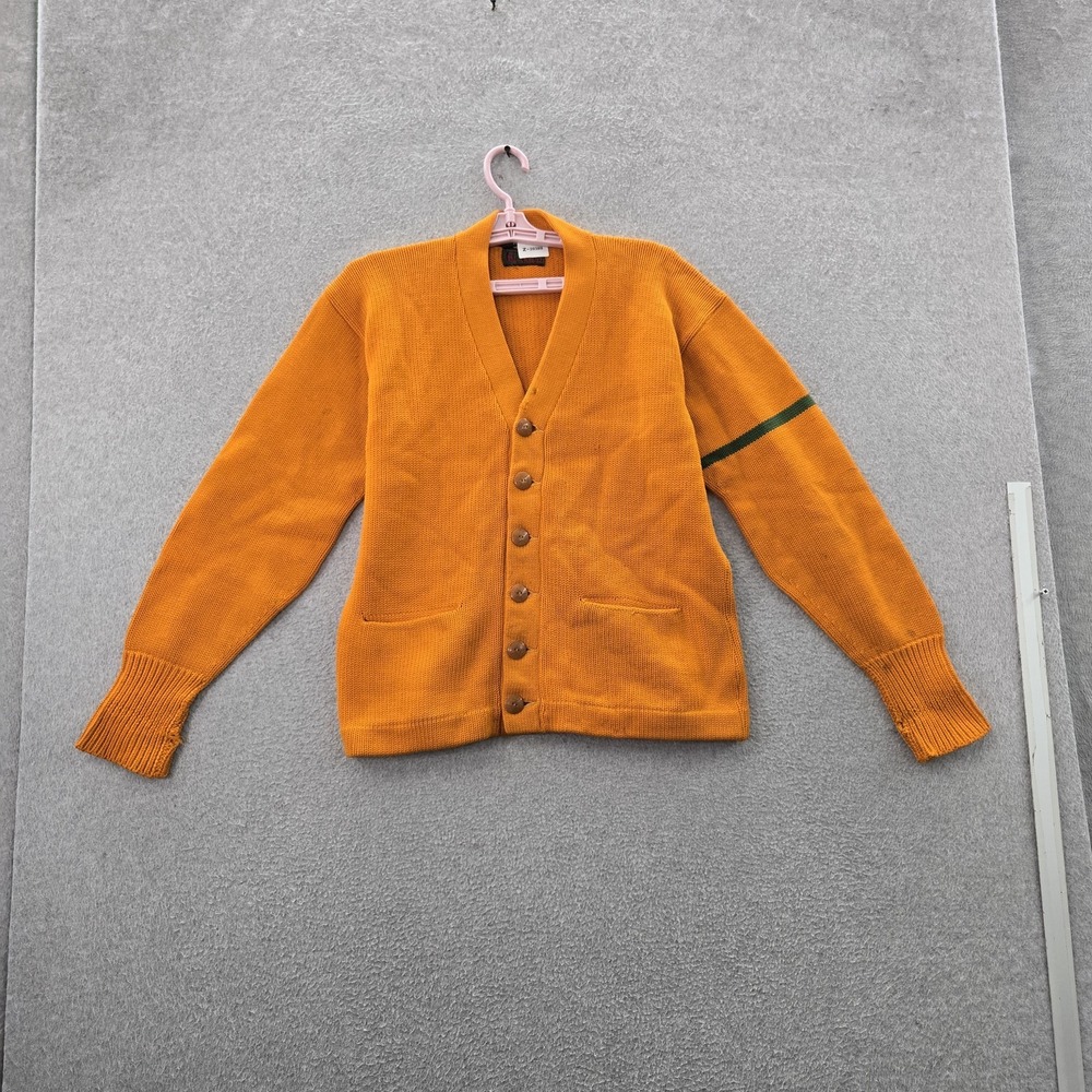 VINTAGE Letterman Men Cardigan M Orange Wool Cardigan Button 50s READ